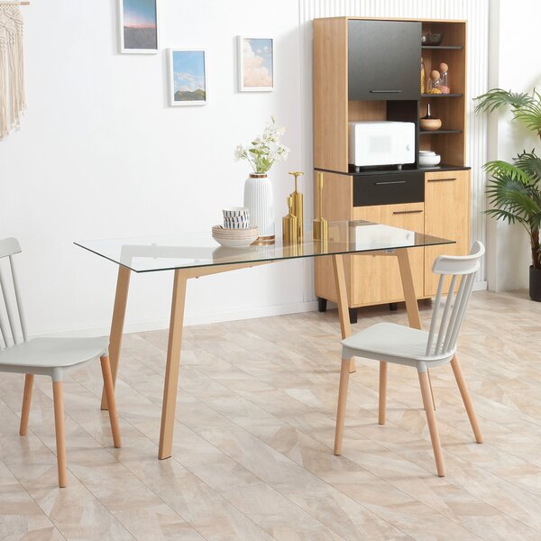 Tavolo Rettangolare 150x75x76 cm Max 6 Persone in Acciaio con Piano in Vetro Temperato