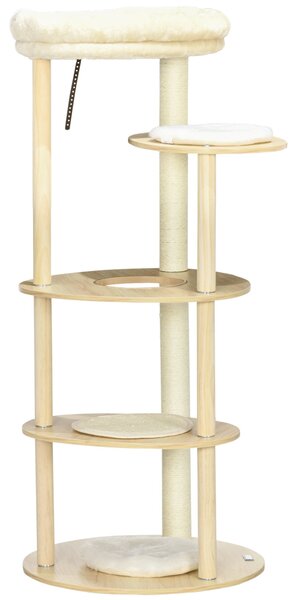 Tiragraffi per Gatti a Torre Ø54x123,5 cm con Letto e Posatoi in Truciolato e Legno di Pino Rovere