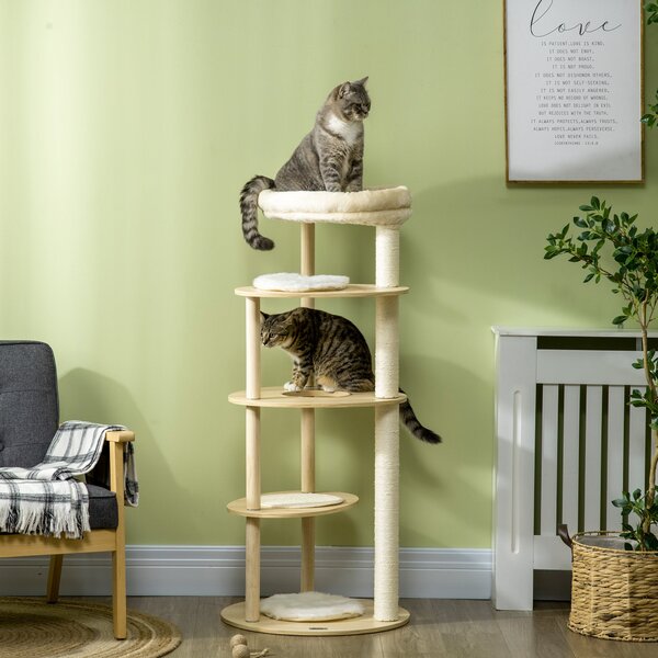 Tiragraffi per Gatti a Torre Ø54x123,5 cm con Letto e Posatoi in Truciolato e Legno di Pino Rovere