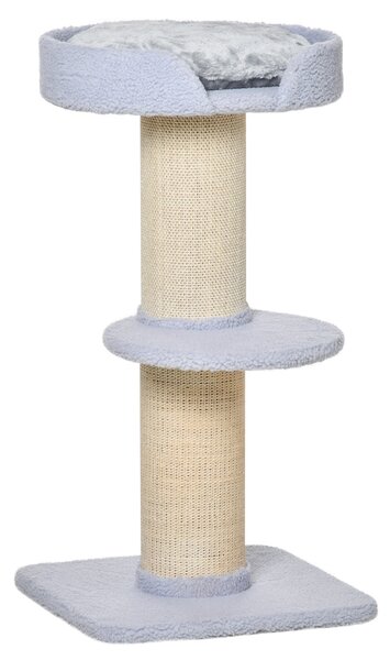 Tiragraffi per Gatti 45x45x91 cm con Lettino in Peluche e Palo in Sisal Azzurro