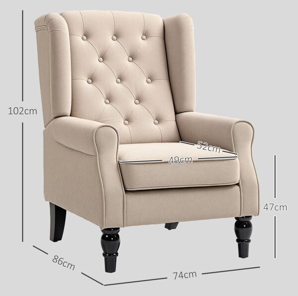 HOMCOM Poltrona per Salotto in Stile Francese con Seduta Imbottita e Cuscini, in Poliestere, 74x86x102 cm, Beige | Aosom Italy
