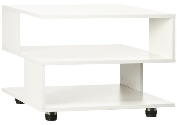 Tavolino da Caffè Asimmetrico 60x60x45 cm con Ripiani e Piedini Regolabili in Legno Bianco