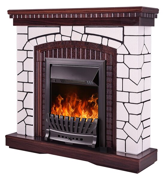 Camino Elettrico da Pavimento 105,8x110x30 cm Effetto Fiamma 2000W Natali & Pluton Bianco/noce scuro