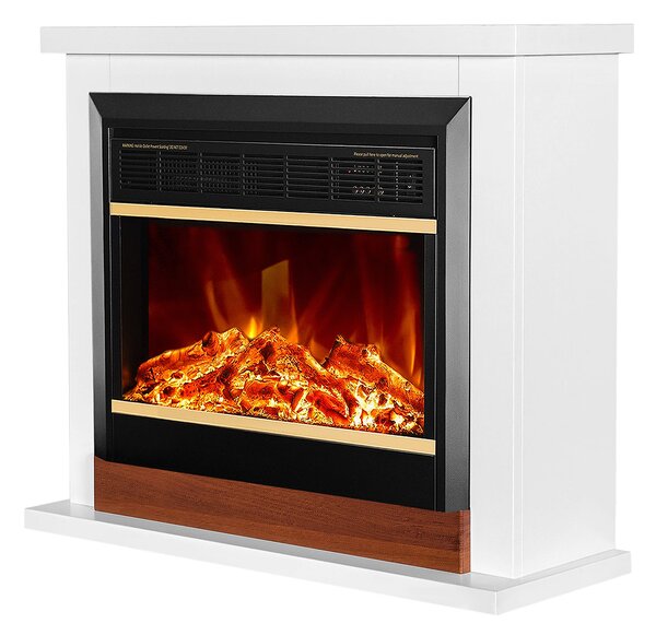Camino Elettrico da Pavimento 70x80x30 cm Effetto Fiamma 1500W Sting & Mars Bianco/noce