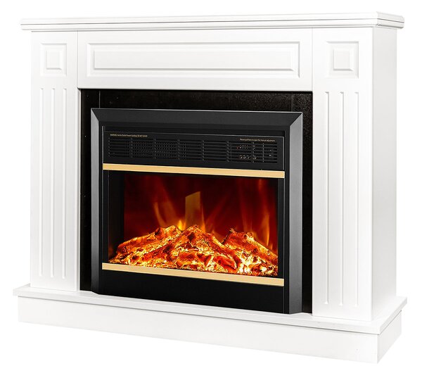 Camino Elettrico da Pavimento 85x110x27 cm Effetto Fiamma 1500W Tiffany & Mars Bianco
