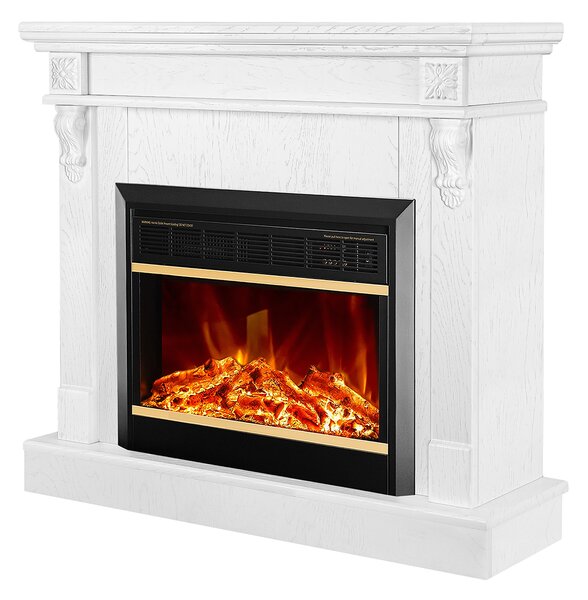 Camino Elettrico da Pavimento 90x100x30 cm Effetto Fiamma 1500W Solomon & Mars Bianco