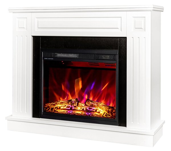 Camino Elettrico da Pavimento 85x110x27 cm Effetto Fiamma 1500W Tiffany & Lorance Bianco