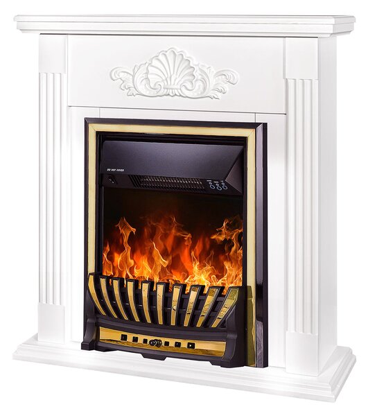 Camino Elettrico da Pavimento 90x90x27 cm Effetto Fiamma 2000W Sorina & Meridian Bianco