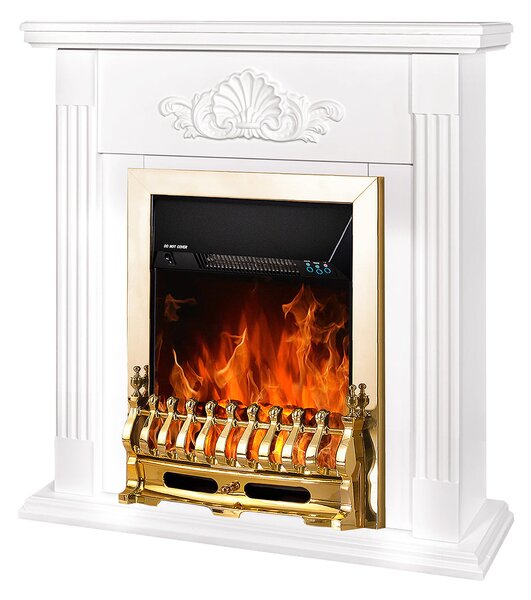 Camino Elettrico da Pavimento 90x90x27 cm Effetto Fiamma 2000W Sorina & Galileo gold Bianco