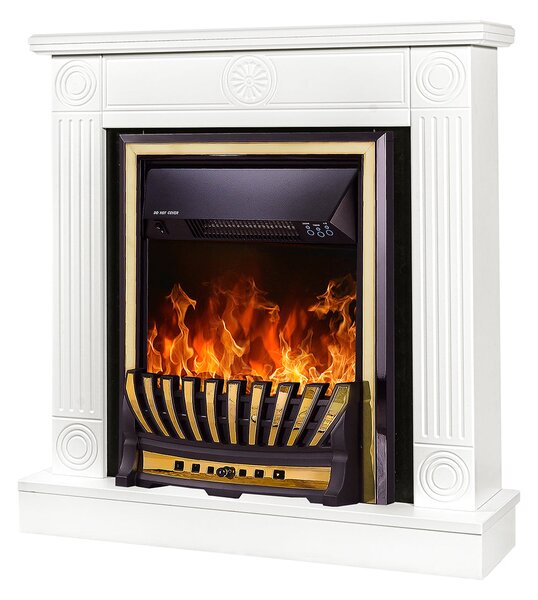 Camino Elettrico da Pavimento 86,5x82x25 cm Effetto Fiamma 2000W Donald & Meridian Bianco/nero
