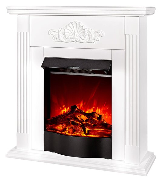 Camino Elettrico da Pavimento 90x90x27 cm Effetto Fiamma 1500W Sorina & Corsica Bianco