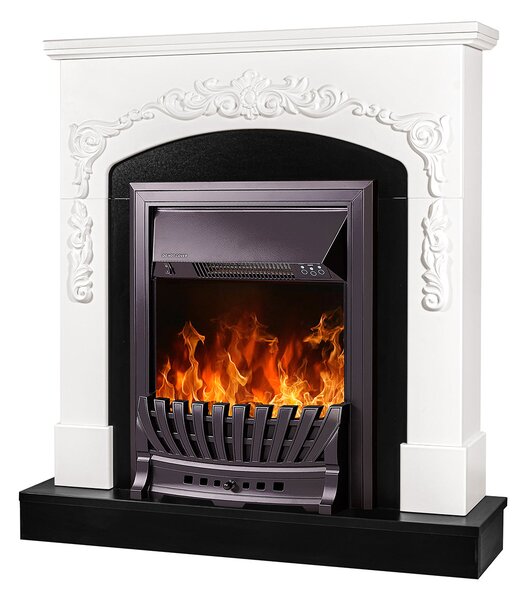 Camino Elettrico da Pavimento 97,5x90x25 cm Effetto Fiamma 2000W Casanova & Pluton Bianco/nero