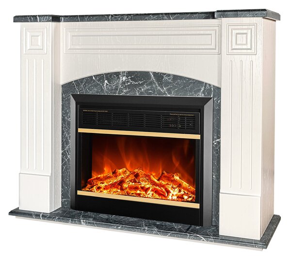 Camino Elettrico da Pavimento 90x115x32 cm Effetto Fiamma 1500W Magnolia & Mars Ivory/dark gray