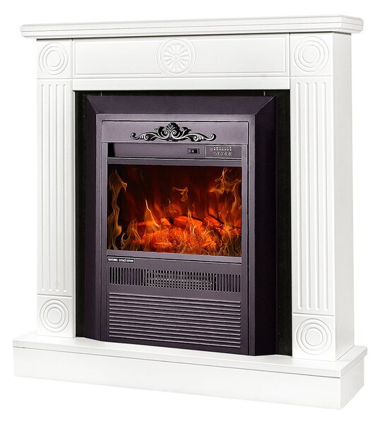 Camino Elettrico da Pavimento 86,5x82x25 cm Effetto Fiamma 2000W Donald & Cristina Bianco/nero