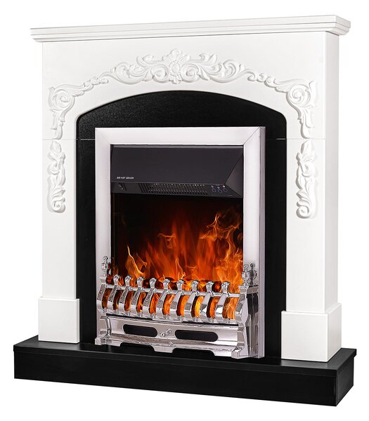 Camino Elettrico da Pavimento 97,5x90x25 cm Effetto Fiamma 2000W Casanova & Galileo silver Bianco/nero
