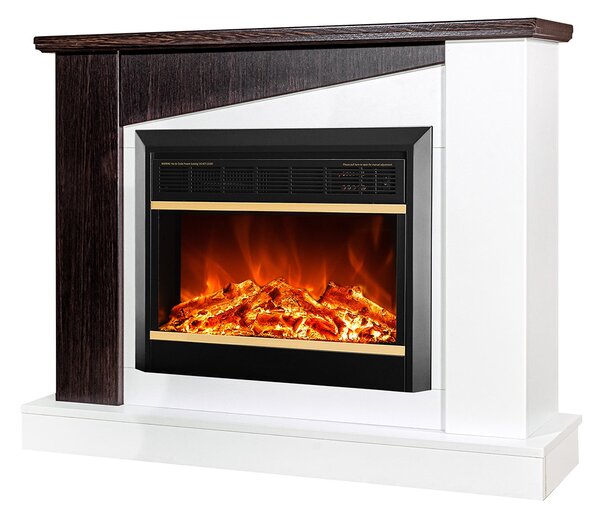 Camino Elettrico da Pavimento 90x115x27 cm Effetto Fiamma 1500W Gaspar & Mars Bianco/wenge
