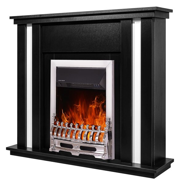 Camino Elettrico da Pavimento 95x110x27 cm Effetto Fiamma 2000W Gustavo & Galileo silver Nero/bianco
