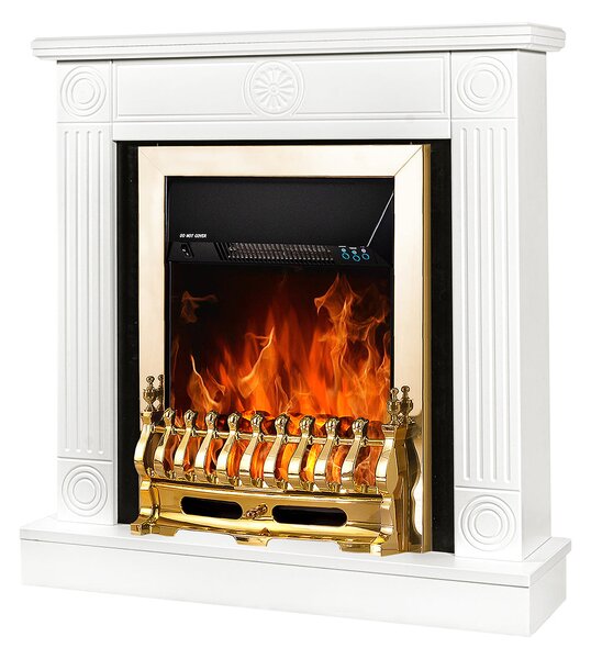 Camino Elettrico da Pavimento 86,5x82x25 cm Effetto Fiamma 2000W Donald & Galileo gold Bianco/nero
