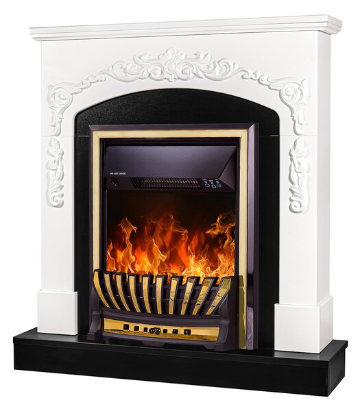 Camino Elettrico da Pavimento 97,5x90x25 cm Effetto Fiamma 2000W Casanova & Meridian Bianco/nero
