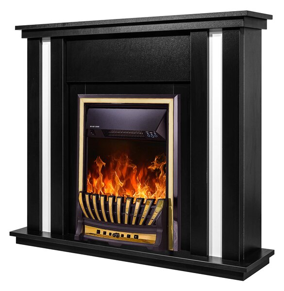 Camino Elettrico da Pavimento 95x110x27 cm Effetto Fiamma 2000W Gustavo & Meridian Nero/bianco