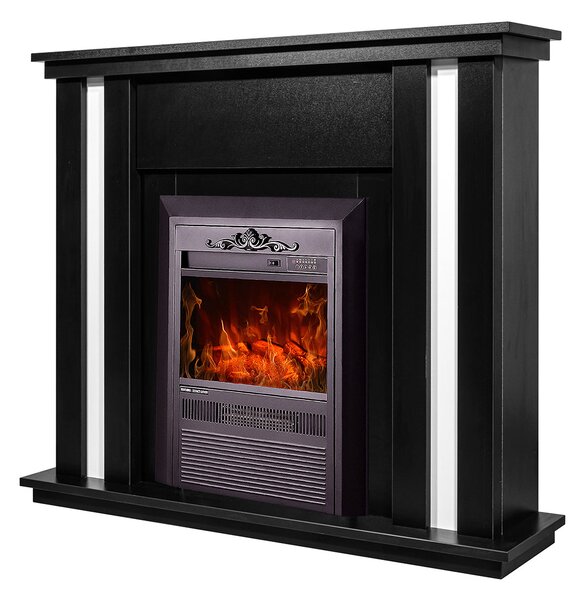 Camino Elettrico da Pavimento 95x110x27 cm Effetto Fiamma 2000W Gustavo & Cristina Nero/bianco