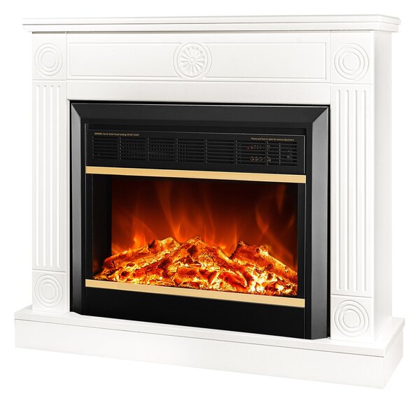 Camino Elettrico da Pavimento 80x95x27 cm Effetto Fiamma 1500W Bonita & Mars Bianco/nero