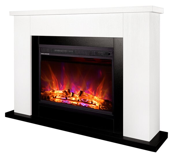 Camino Elettrico da Pavimento 85,5x115x27 cm Effetto Fiamma 1500W Brooklyn & Lorance Bianco/nero