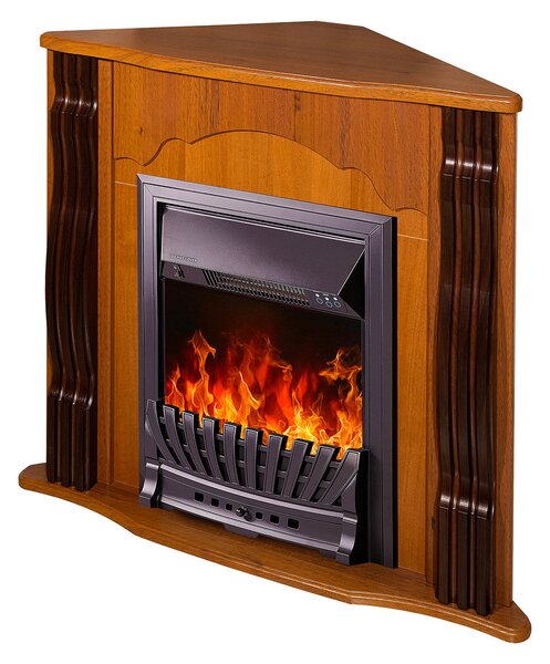Camino Elettrico da Pavimento ad Angolo 88,2x95x47,3 cm Effetto Fiamma 2000W Clasic & Pluton Noce