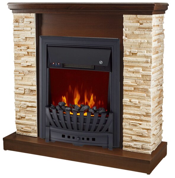 Camino Elettrico da Pavimento 90,3x98x30 cm Effetto Fiamma 2000W Rock & Pluton Noce