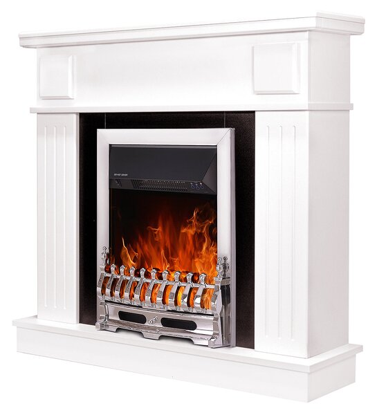 Camino Elettrico da Pavimento 99,7x103,4x27 cm Effetto Fiamma 2000W Oscar & Galileo silver Bianco/nero