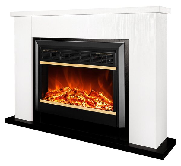 Camino Elettrico da Pavimento 85,5x115x27 cm Effetto Fiamma 1500W Brooklyn & Mars Bianco/nero