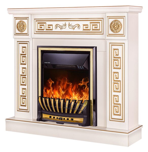 Camino Elettrico da Pavimento 102x110x30 cm Effetto Fiamma 2000W Versailles gold & Meridian Avorio