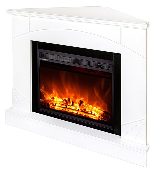 Camino Elettrico da Pavimento ad Angolo 85x106x53 cm Effetto Fiamma 1500W Madeira & lorance Bianco