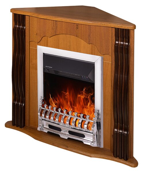 Camino Elettrico da Pavimento ad Angolo 88,2x95x47,3 cm Effetto Fiamma 2000W Clasic & Galileo silver Noce