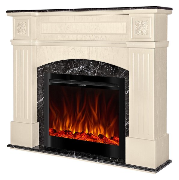 Camino Elettrico da Pavimento 120x140x30 cm Effetto Fiamma 1500W Josefina & Colorado Ivory/dark gray