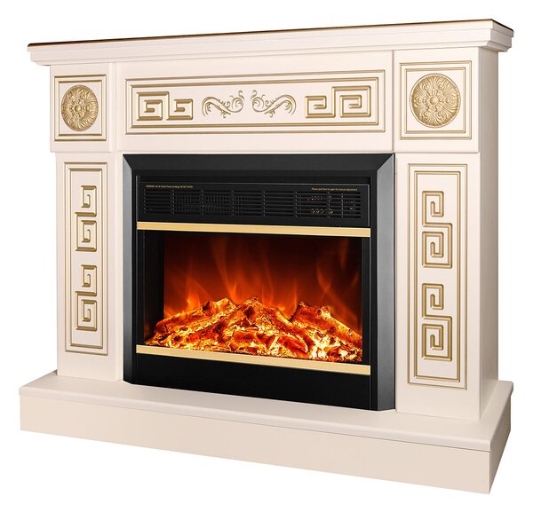 Camino Elettrico da Pavimento 87x110x30 cm Effetto Fiamma 1500W Latifa & Mars Avorio