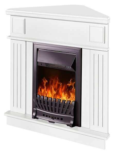 Camino Elettrico da Pavimento ad Angolo 100x100x50 cm Effetto Fiamma 2000W Marina & Pluton Bianco