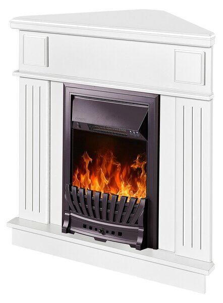 Camino Elettrico da Pavimento ad Angolo 100x100x50 cm Effetto Fiamma 2000W Marina & Pluton Bianco