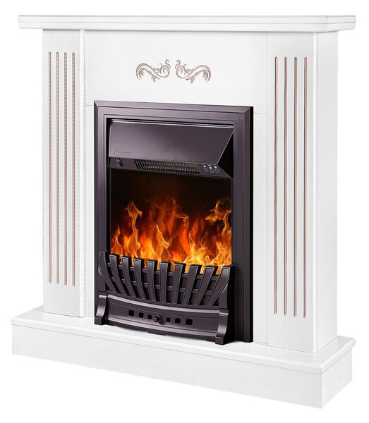 Camino Elettrico da Pavimento 90,5x94x26,5 cm Effetto Fiamma 2000W Smile & Pluton Bianco Bianco