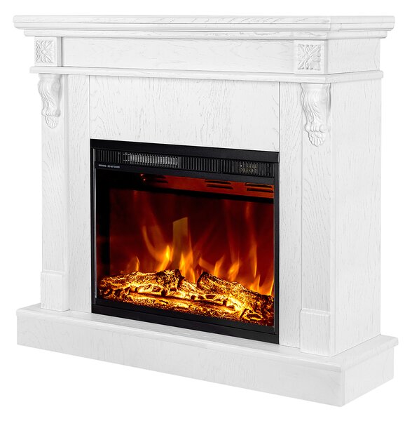 Camino Elettrico da Pavimento 90x100x30 cm Effetto Fiamma 1500W Solomon & Lorance Bianco