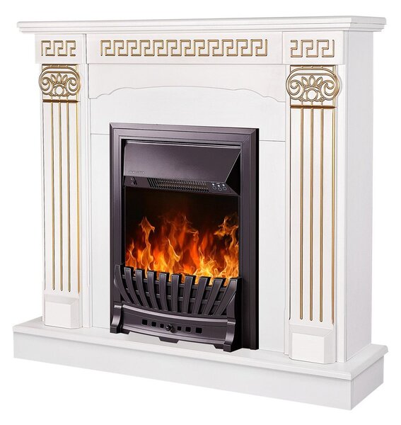 Camino Elettrico da Pavimento 102x110x30 cm Effetto Fiamma 2000W Calisto & Pluton Bianco