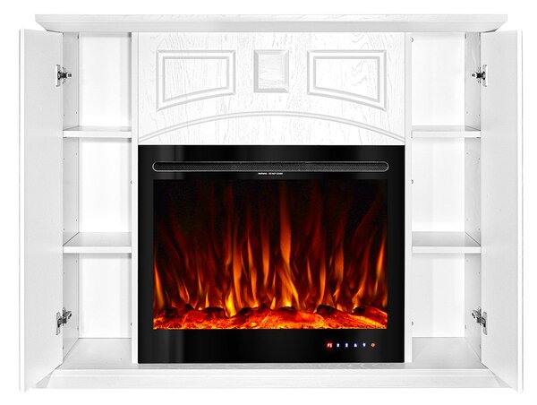 Camino Elettrico da Pavimento 105x135x32 cm Effetto Fiamma 1500W Toulouse & Colorado Bianco