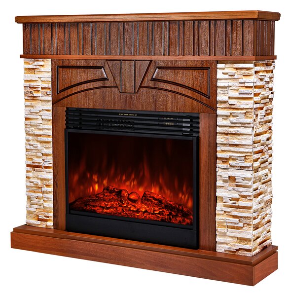 Camino Elettrico da Pavimento 113x127x31 cm Effetto Fiamma 1950W Zeus & Mirabella Noce