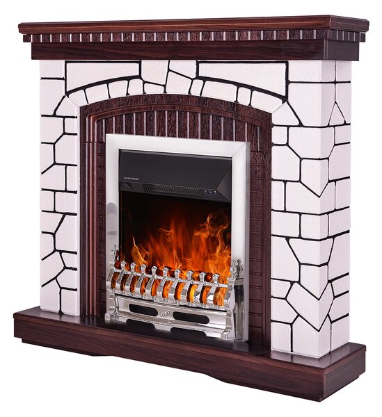 Camino Elettrico da Pavimento 105,8x110x30 cm Effetto Fiamma 2000W Natali & Galileo Silver Bianco/noce scuro