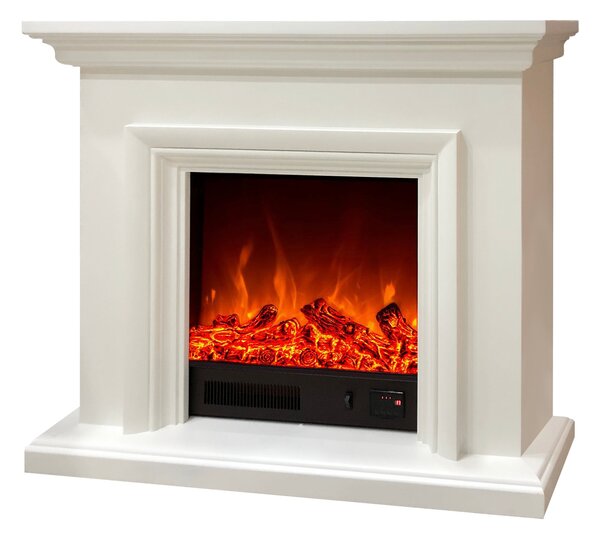 Camino Elettrico da Pavimento 80x100x33 cm Effetto Fiamma 1500W David Bianco