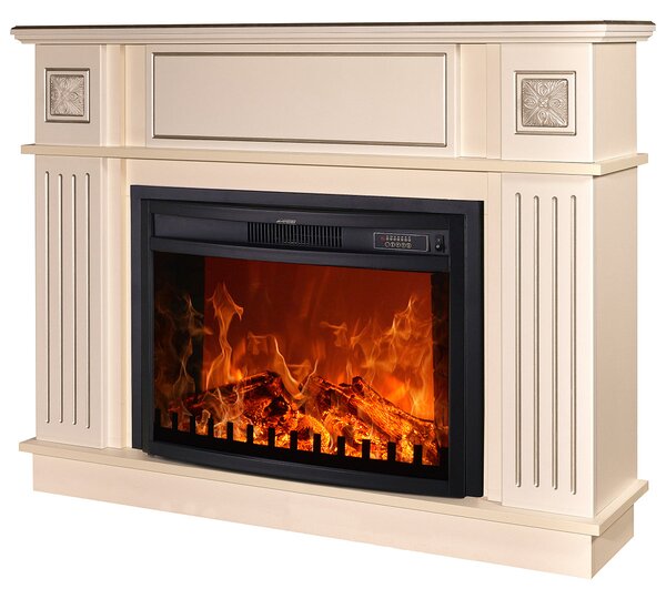 Camino Elettrico da Pavimento 92,9x120x28 cm Effetto Fiamma 1500W Miracle & Zakinthos Avorio