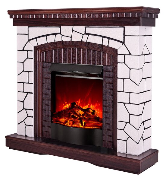 Camino Elettrico da Pavimento 105,8x110x30 cm Effetto Fiamma 1600W Natali & Corsica Bianco/noce scuro