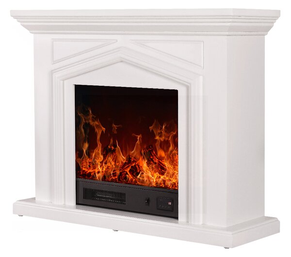 Camino Elettrico da Pavimento 80x100x30 cm Effetto Fiamma 1500W Marco Bianco