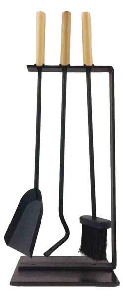 Set Camino 3 Pezzi 69x23x14 cm Scopino Paletta e Attizzatoio con Supporto Fantastic Nero/argento