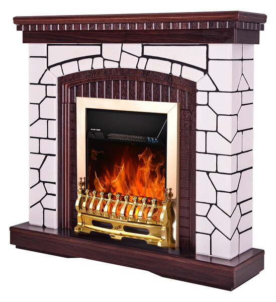 Camino Elettrico da Pavimento 105,8x110x30 cm Effetto Fiamma 2000W Natali & Galileo Gold Bianco/noce scuro